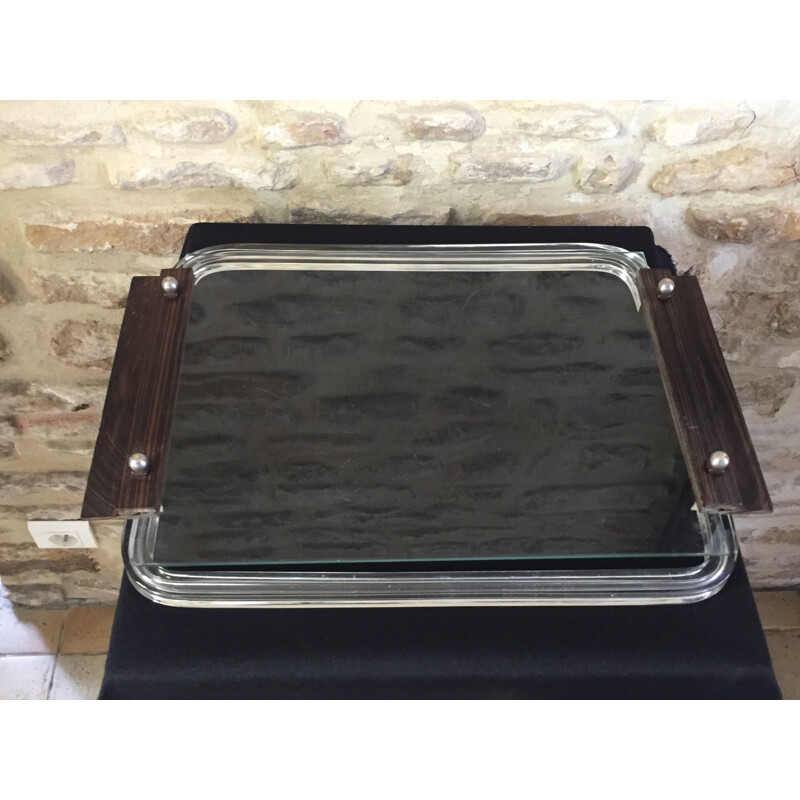 Vintage Art Deco tray in ebony, glass and acrylic