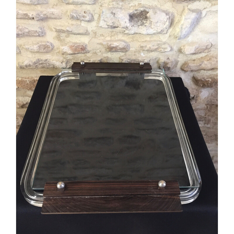 Vintage Art Deco tray in ebony, glass and acrylic
