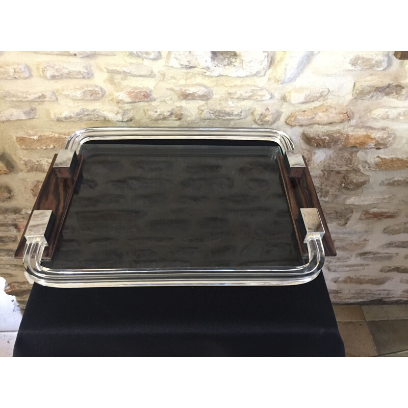 Vintage Art Deco tray in ebony, glass and acrylic