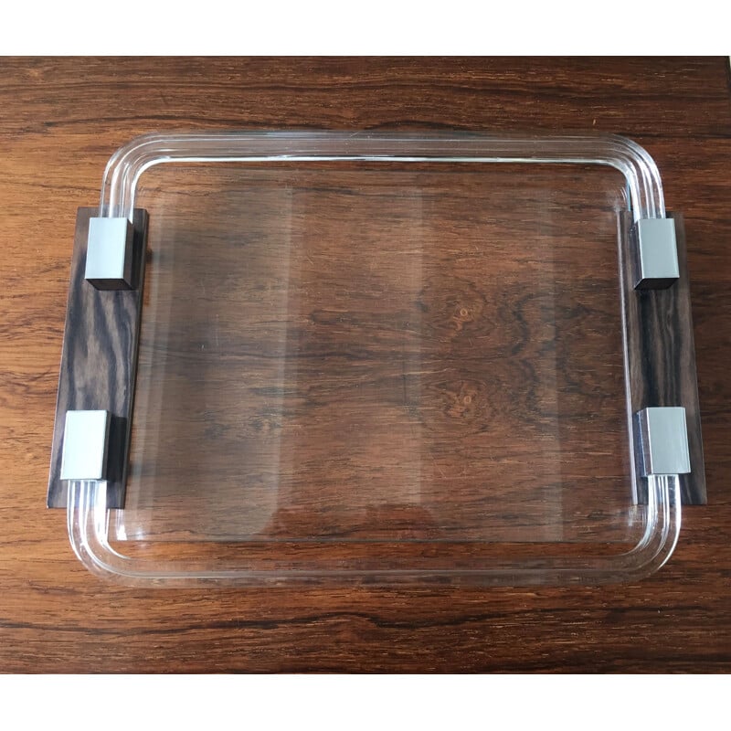 Vintage Art Deco tray in ebony, glass and acrylic