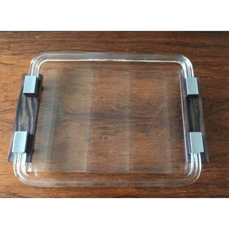 Vintage Art Deco tray in ebony, glass and acrylic