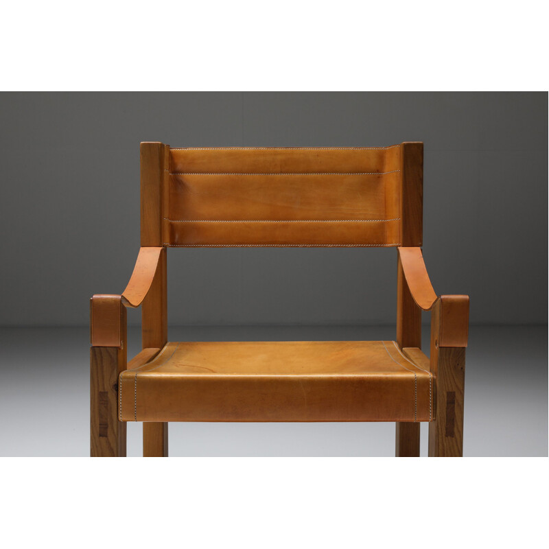 Vintage cognac leather armchair by Pierre Chapo, 1960s