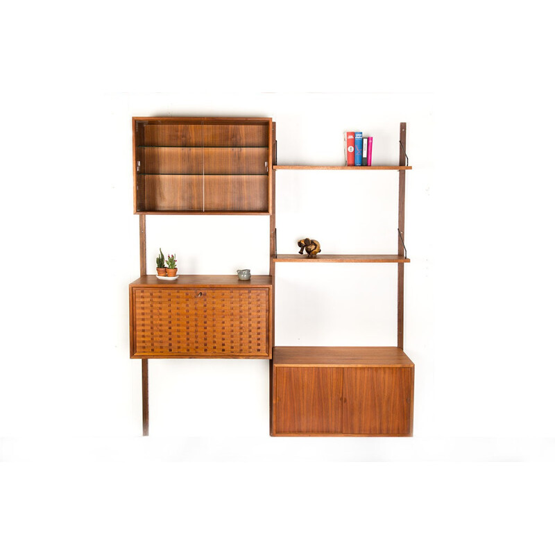 Danish wall system with three cabinets in wood, Poul CADOVIUS - 1960s