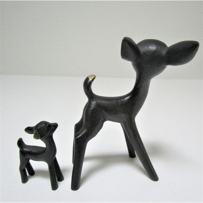 Pair of vintage blackened bronze sculptures of fawns by Walter Bosse, 1960-1970