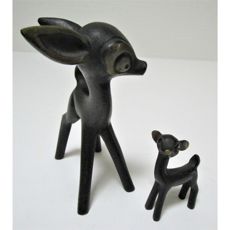 Pair of vintage blackened bronze sculptures of fawns by Walter Bosse, 1960-1970