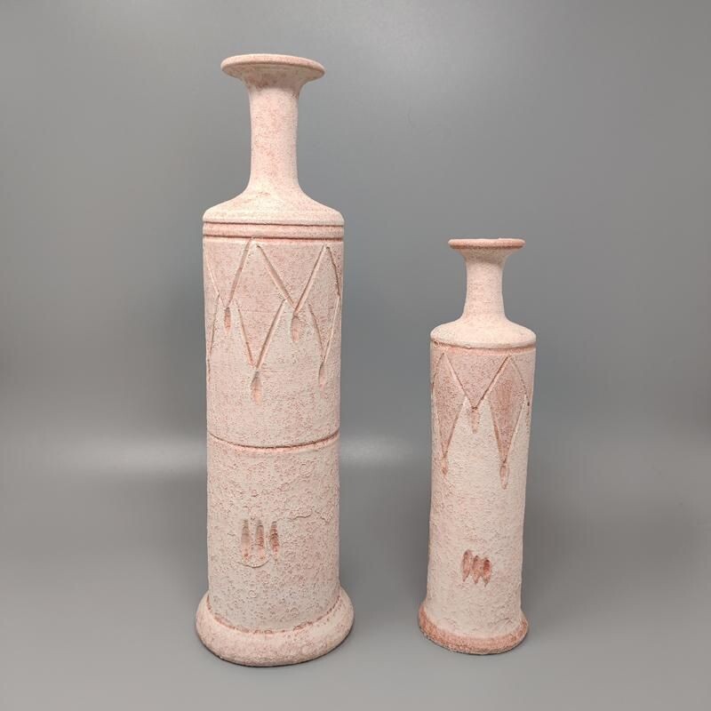 Par de vasos de cerâmica rosa vintage, Itália 1970