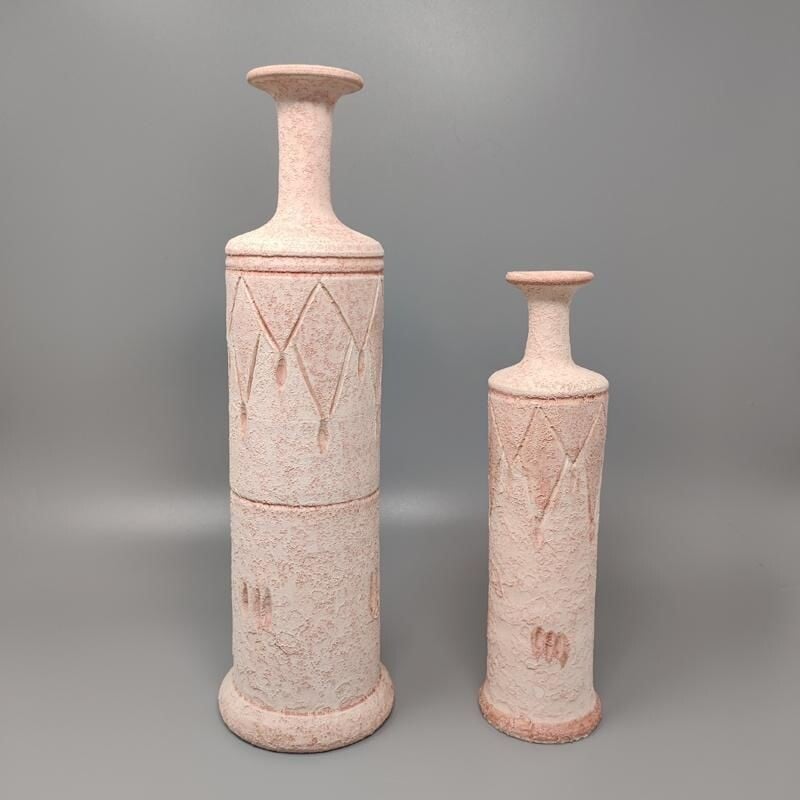 Pair of vintage ceramic vases in pink color, Italy 1970