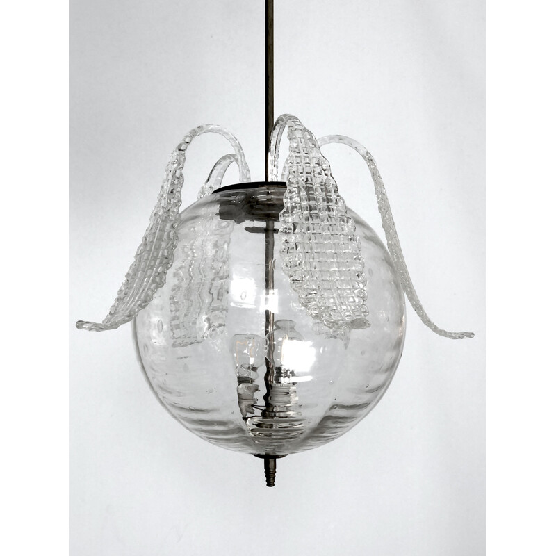 Suspension vintage en verre transparent de Murano par Barovier, 1940