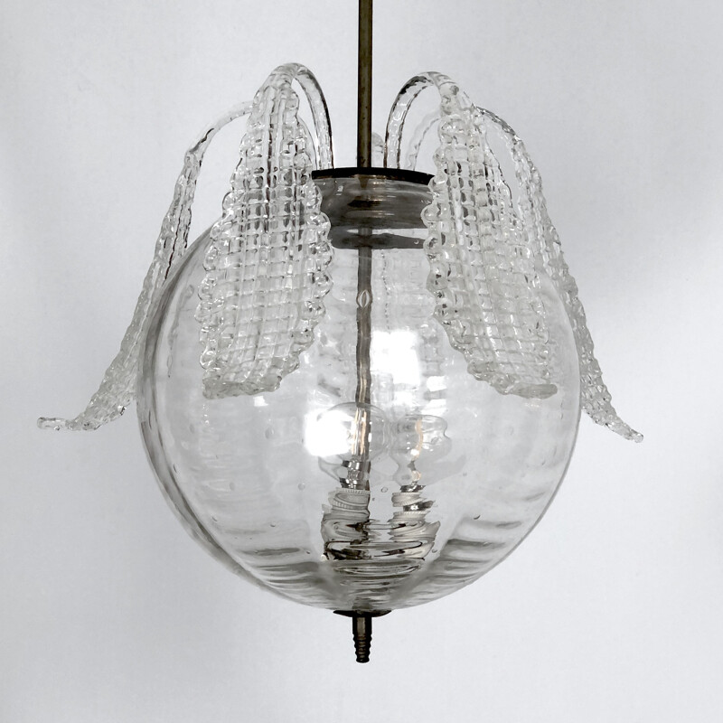 Mid-century Murano glass clear pendant lamp by Barovier, 1940s