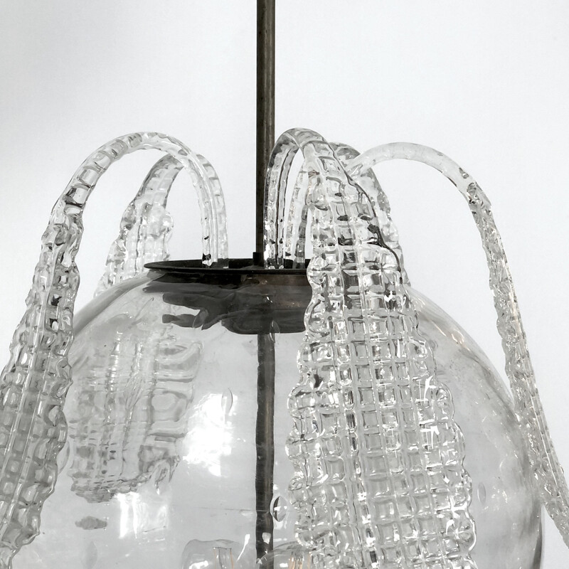 Suspension vintage en verre transparent de Murano par Barovier, 1940