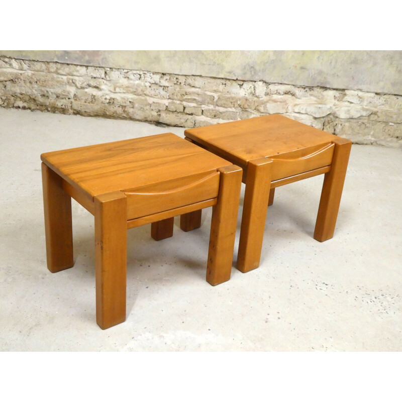 Paire de tables de chevets vintage en orme, 1970