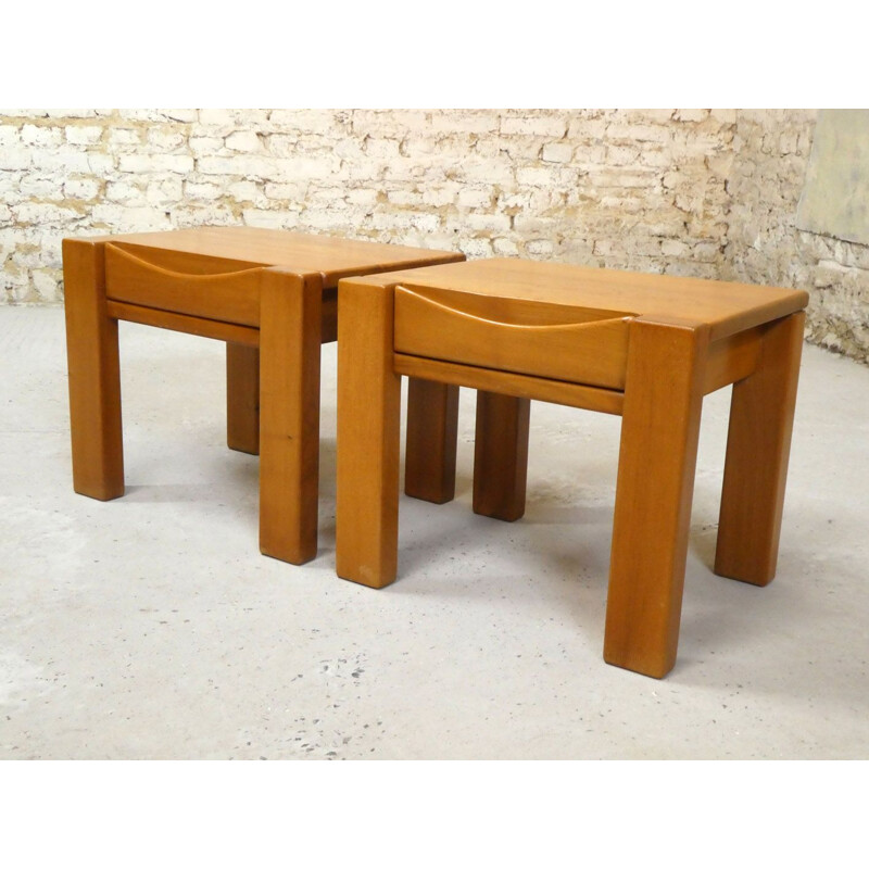 Pair of vintage elmwood night stands, 1970