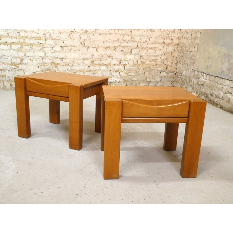 Pair of vintage elmwood night stands, 1970