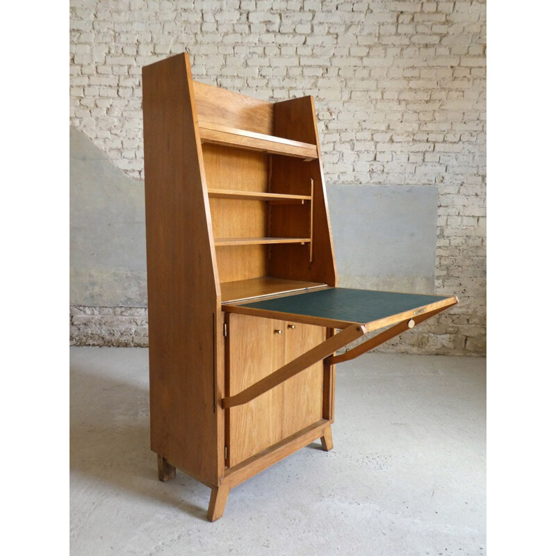 Vintage secretary in oak models by René Jean Caillette, 1950