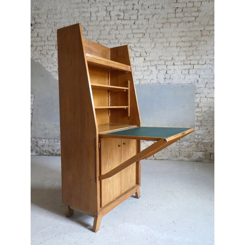 Vintage secretary in oak models by René Jean Caillette, 1950