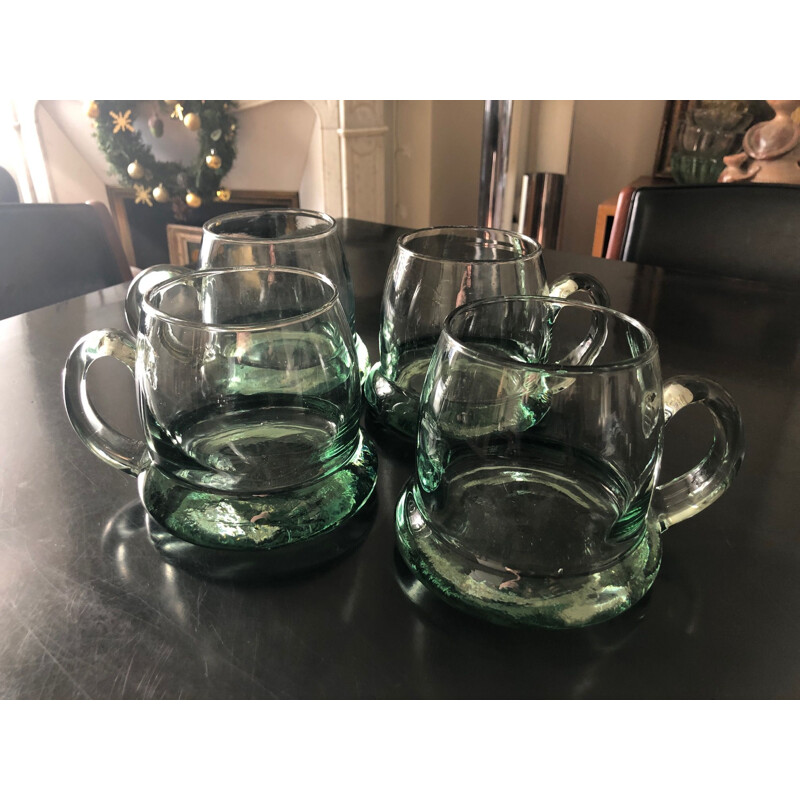 Set of 4 vintage glass mugs, 1970