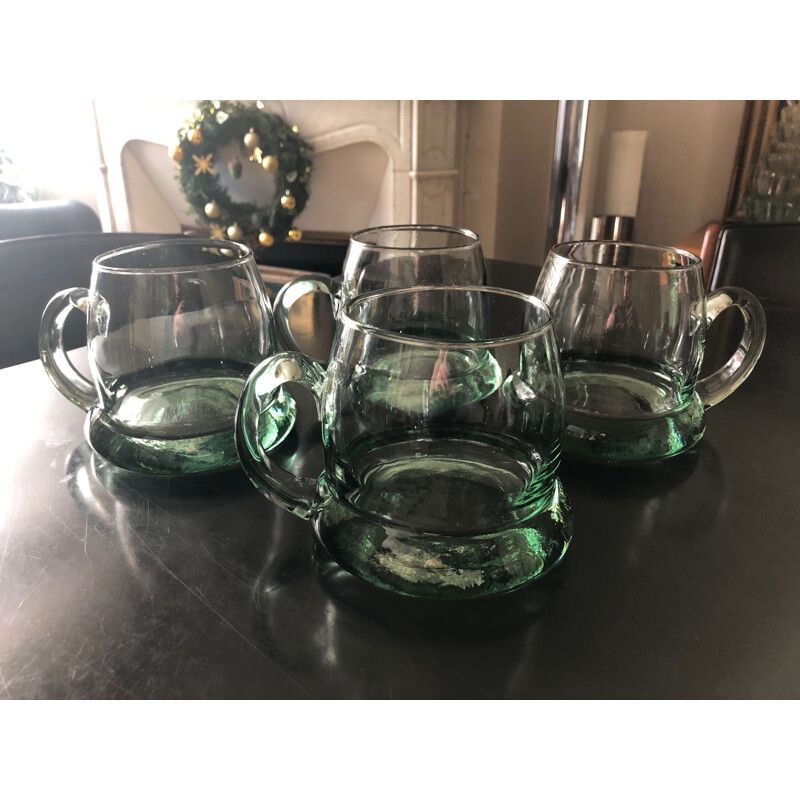 Set of 4 vintage glass mugs, 1970