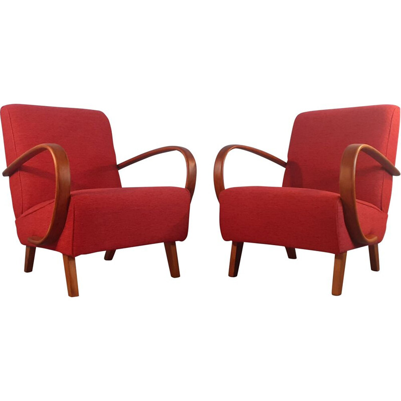 Pair of vintage Czech art-deco armchairs by Jindrich Halabala, 1940