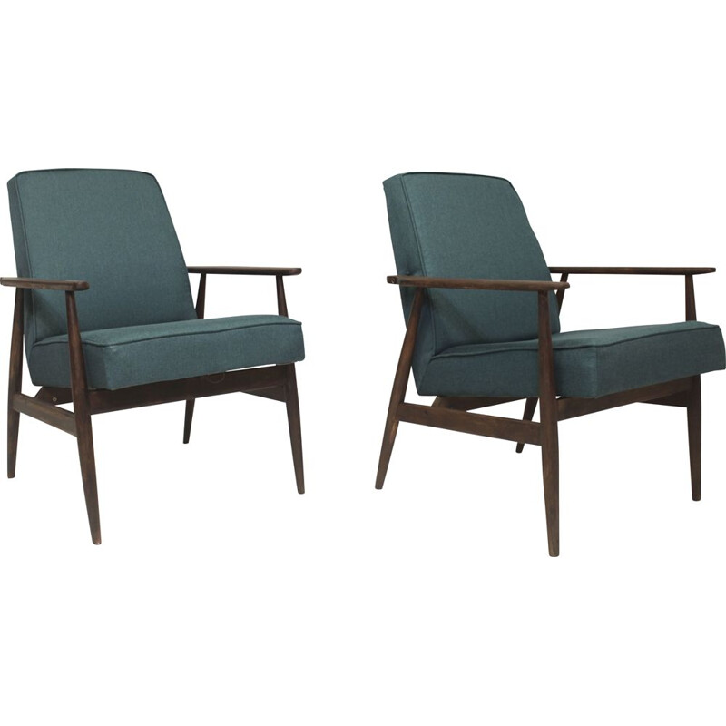 Pair of vintage armchairs in green anti-stain fabric by Henryk lis, 1970