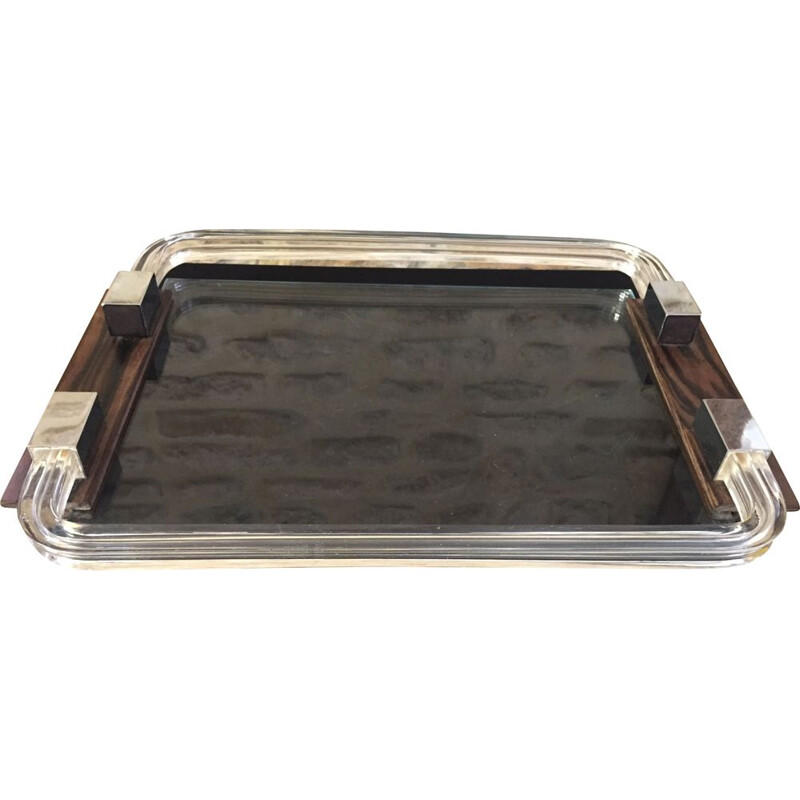 Vintage Art Deco tray in ebony, glass and acrylic