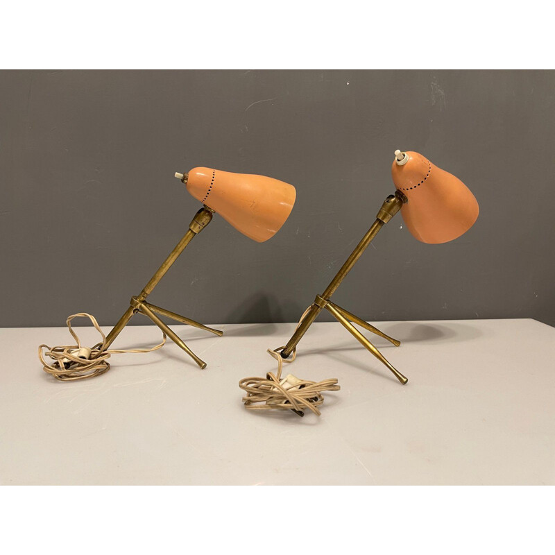 Ein Paar Vintage-Tischlampen aus rosafarbener Bronze von Giuseppe Ostuni für Oluce, 1950