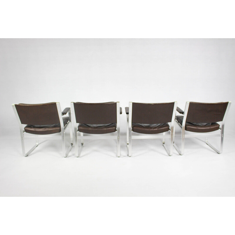 Set of 4 Swedish mid century leather and aluminum armchairs by Karl Erik Ekselius for Joc Vetlanda