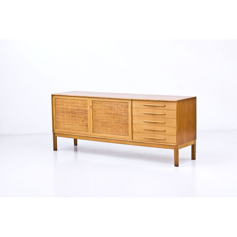 Oakwood & rattan vintage Norrland sideboard by Alf Svensson for Bjästa Möbelfabrik, Sweden 1960s