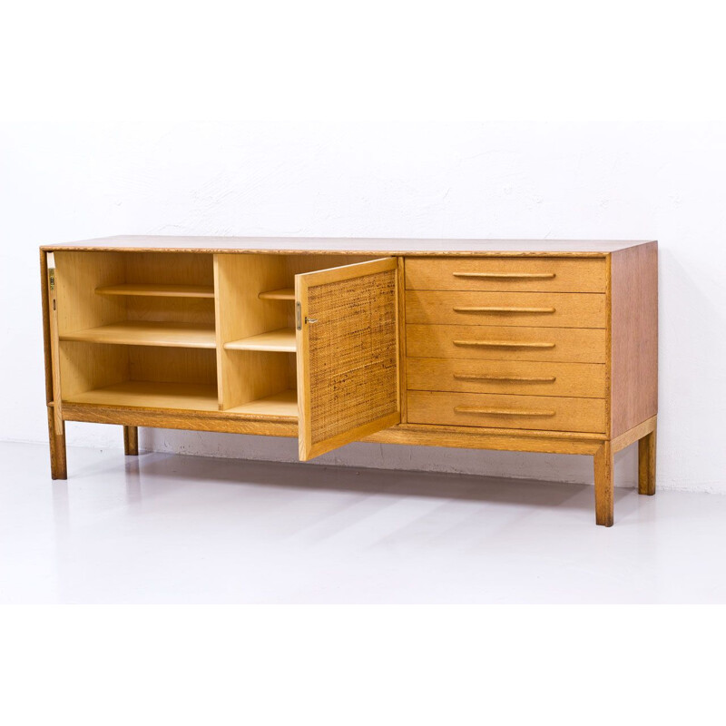 Oakwood & rattan vintage Norrland sideboard by Alf Svensson for Bjästa Möbelfabrik, Sweden 1960s