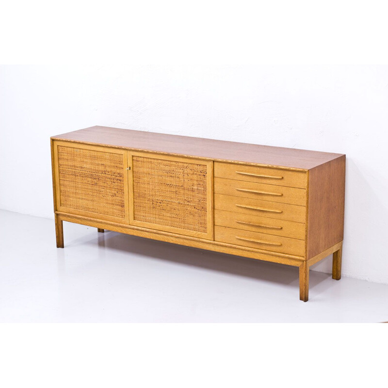 Oakwood & rattan vintage Norrland sideboard by Alf Svensson for Bjästa Möbelfabrik, Sweden 1960s