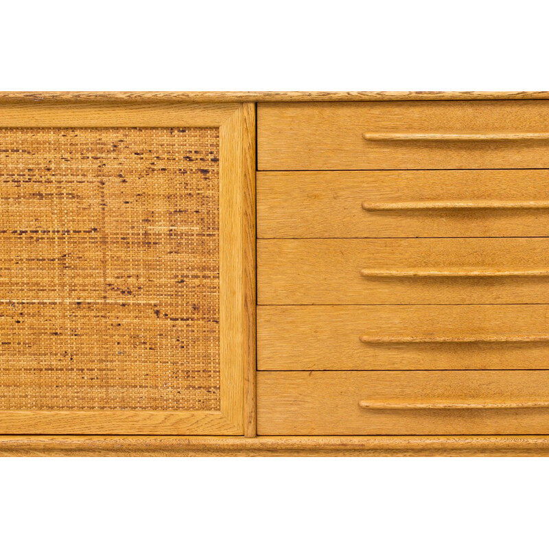 Oakwood & rattan vintage Norrland sideboard by Alf Svensson for Bjästa Möbelfabrik, Sweden 1960s