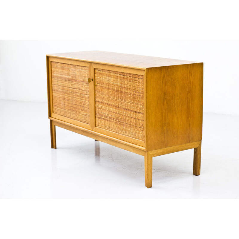 Pair of vintage oakwood & rattan sideboards by Alf Svensson, Sweden 1960s