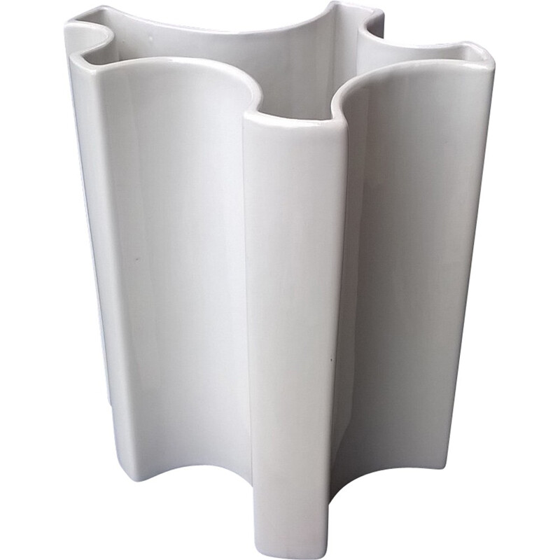 Italian Brambilla Brothers vase in white ceramic, Angelo MANGIAROTTI - 1960s