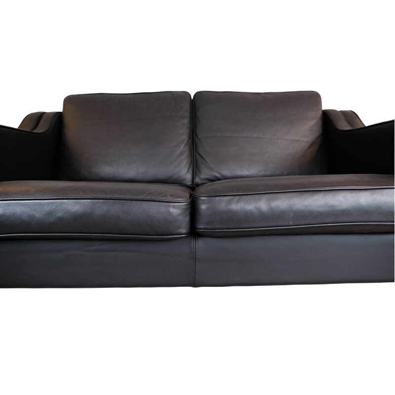 Vintage black leather 2 seater sofa with oak legs by Stouby Furniture, 1960