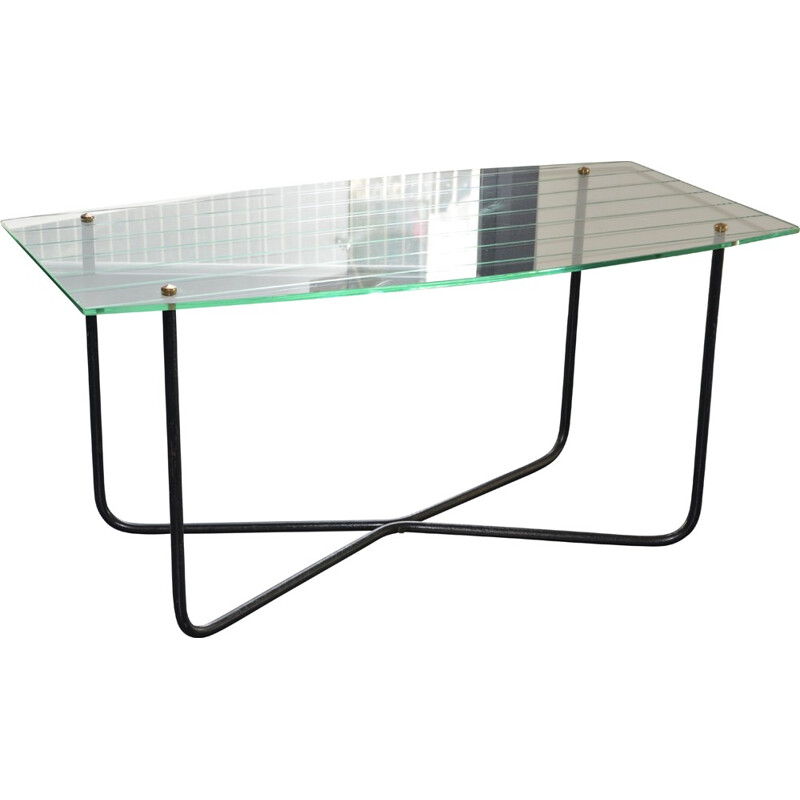 Coffee table in glass and metal, Jacques HITIER - 1950s