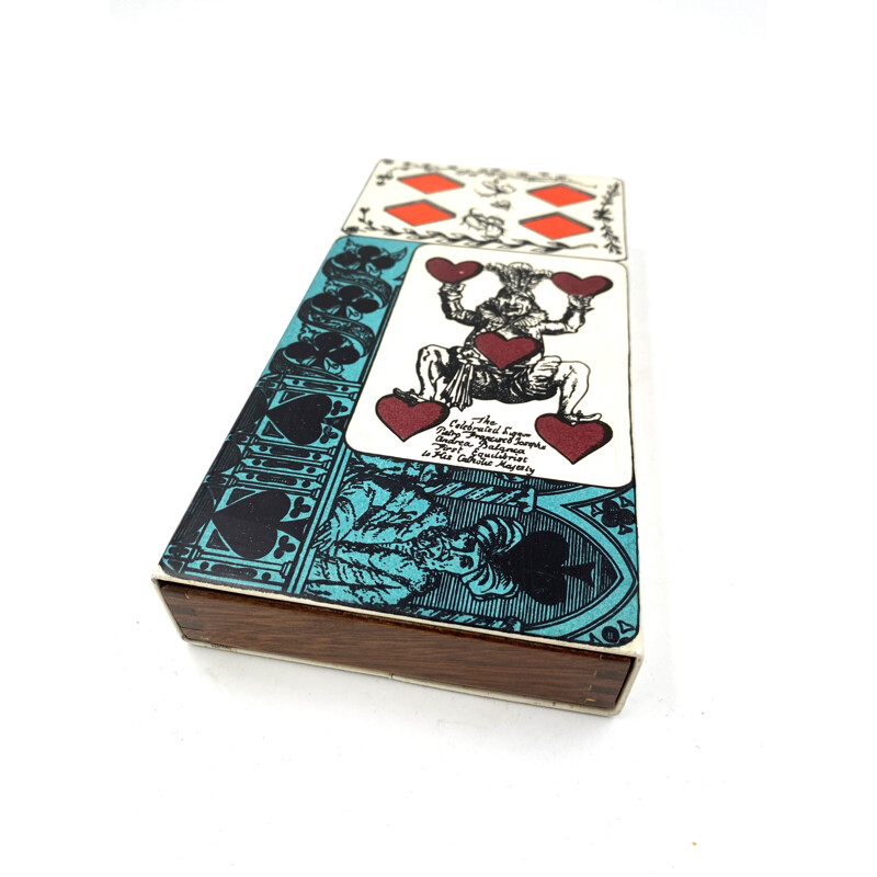 Boîte de jeux de cartes vintage par Piero Fornasetti pour Milan, Italie 1950