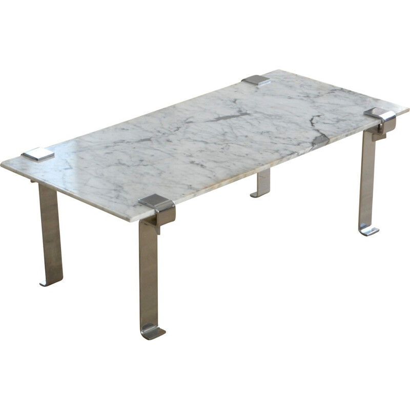 French Atelier A "T9" coffee table in marble and metal, François ARNAL - 1960s