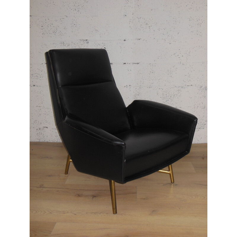 Pair of black armchairs, Claude VASSAL - 1950s 