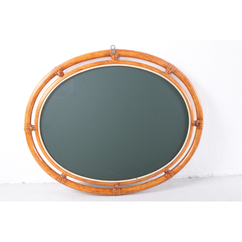Vintage oval bamboo mirror, 1960s