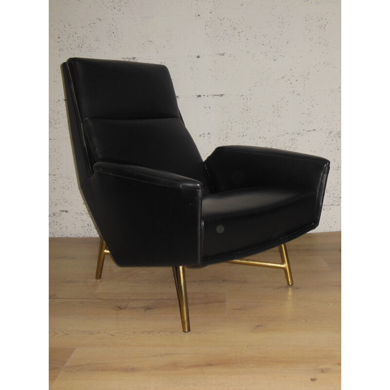Pair of black armchairs, Claude VASSAL - 1950s 