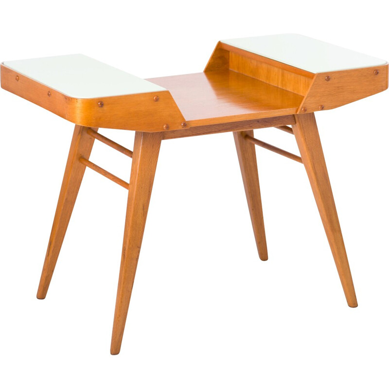 Petite table d'appoint en bois de hêtre et verre - 1960