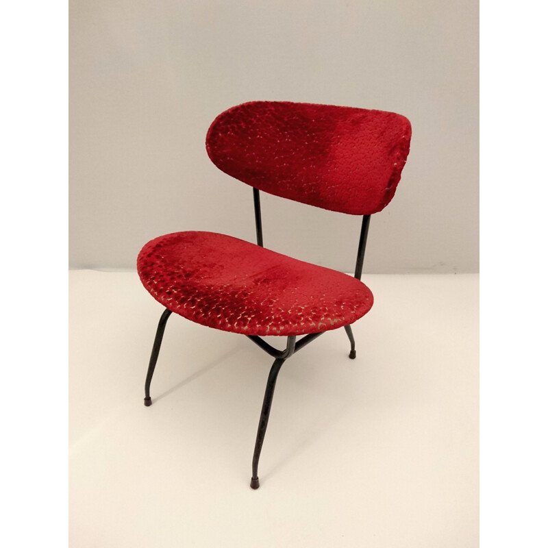 Burgundy red Arflex chair in black metal and velvet - 1950s