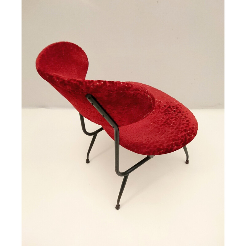 Burgundy red Arflex chair in black metal and velvet - 1950s