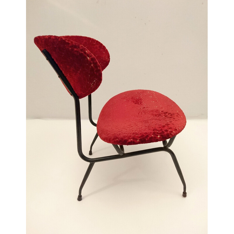 Burgundy red Arflex chair in black metal and velvet - 1950s