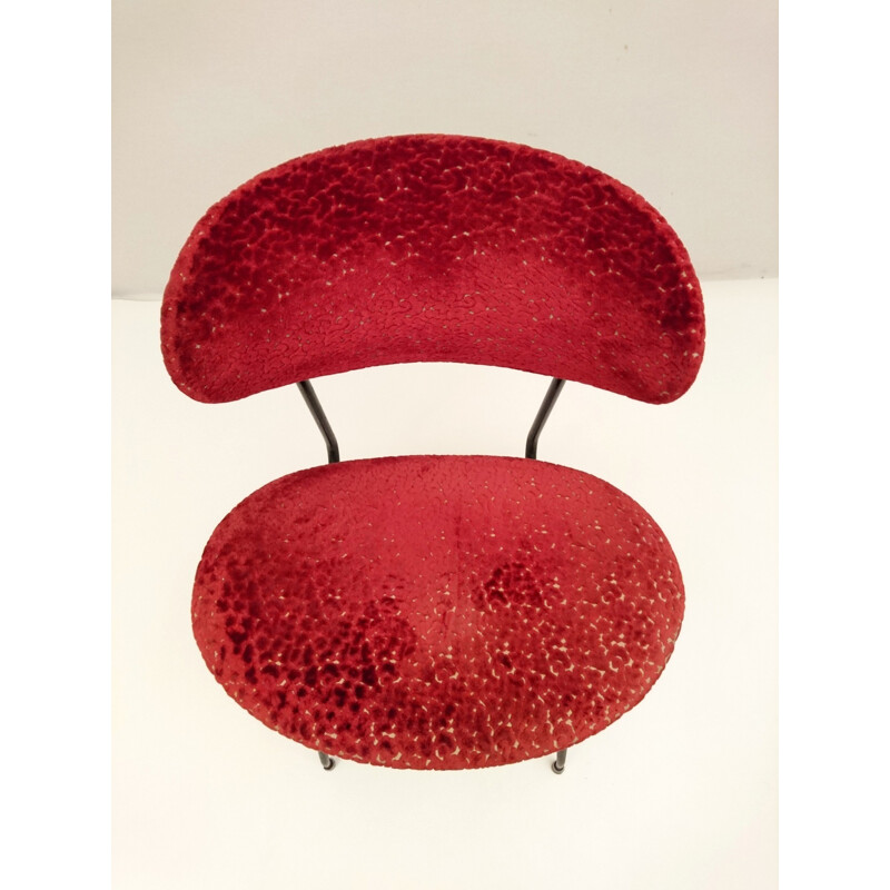 Burgundy red Arflex chair in black metal and velvet - 1950s