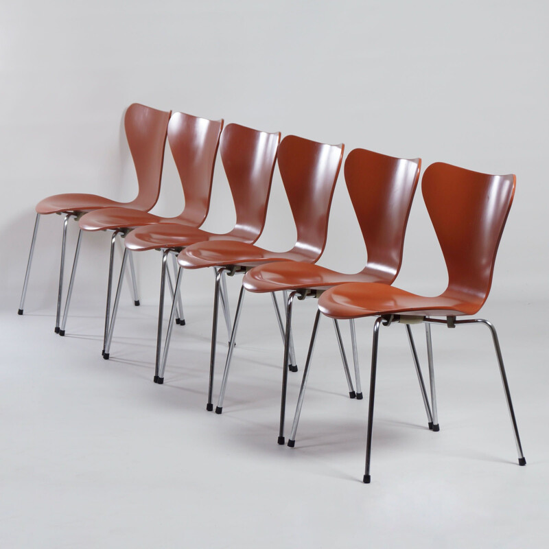 Set of 6 vintage butterfly chairs by Arne Jacobsen for Fritz Hansen, 1970s