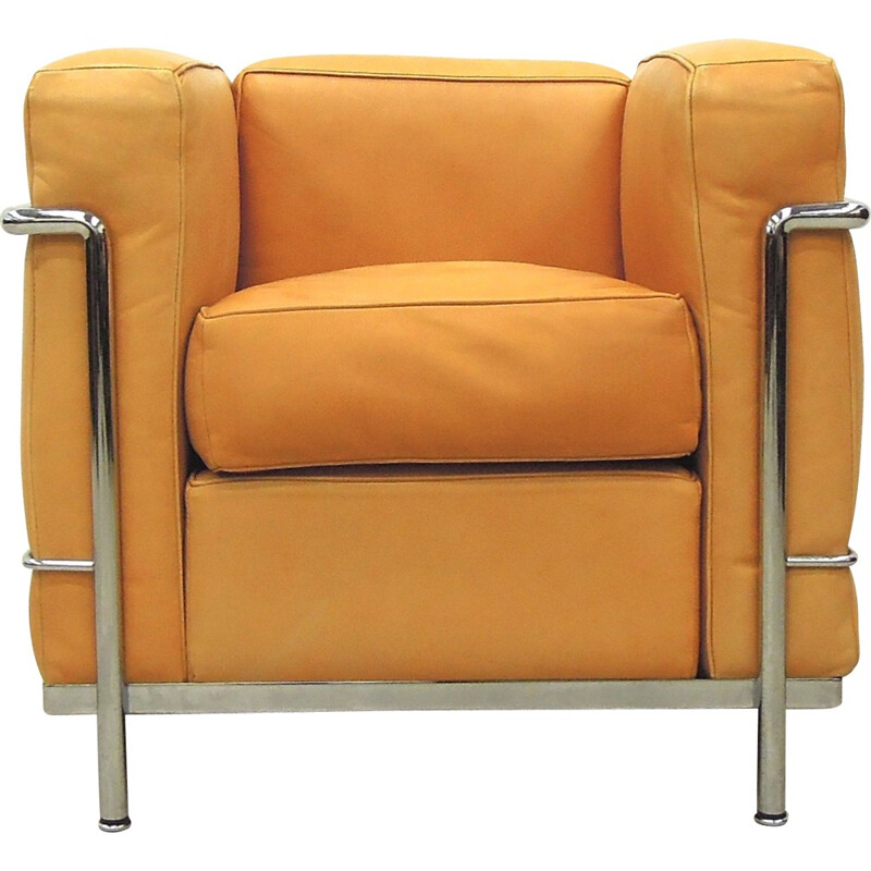 Italian Cassina "LC2" club chair in cognac leather, Le CORBUSIER - 1980s