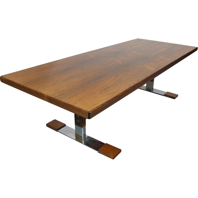 Table basse rectangulaire Sibast en palissandre et acier chromé - 1960 