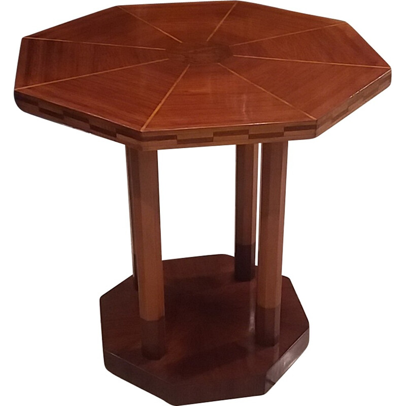 Tavolo ottagonale con piedistallo in legno - 1930