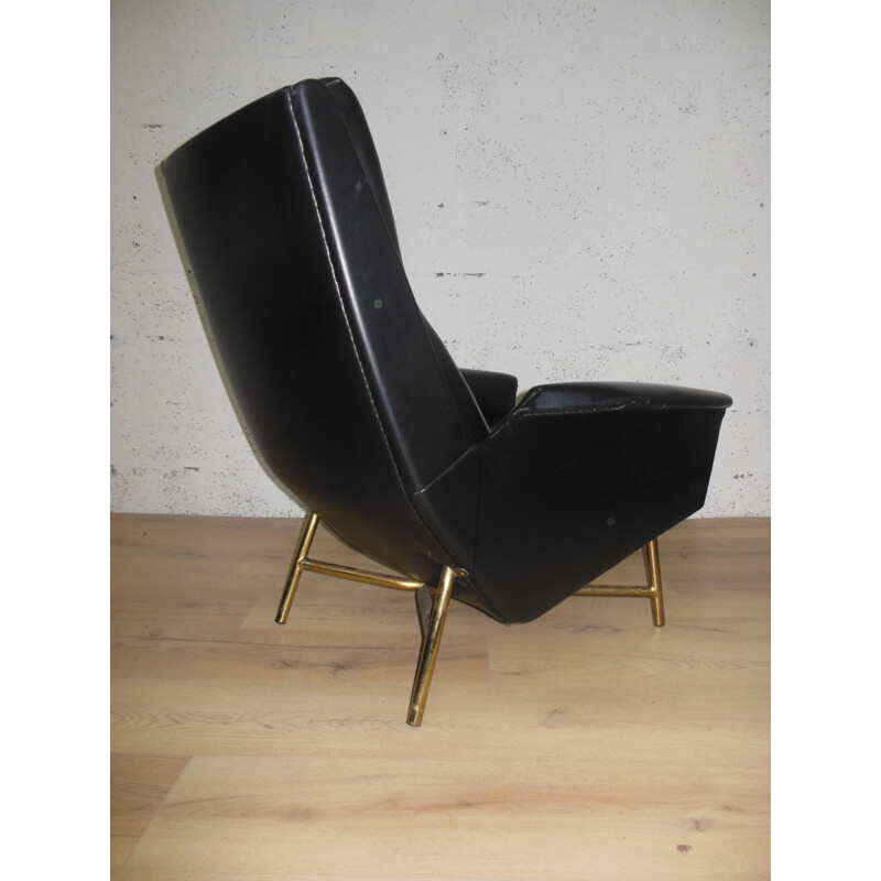 Pair of black armchairs, Claude VASSAL - 1950s 