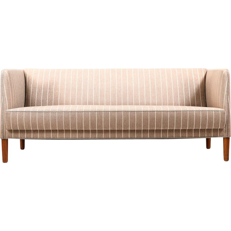 Vintage greybeige wool fabric three-seater sofa by Hans Wegner for Johannes Hansen, Denmark 1950s